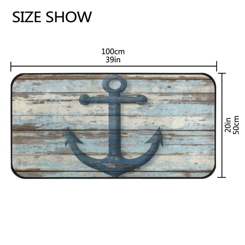 Aslsiy Retro Wooden Board Anchor Kitchen Rug Sea Ocean Kitchen Mat Area Rug Marine Nautical Floor Mat Welcome Non Slip Rug for Kitchen Home Decor 39" X 20" - Image 3